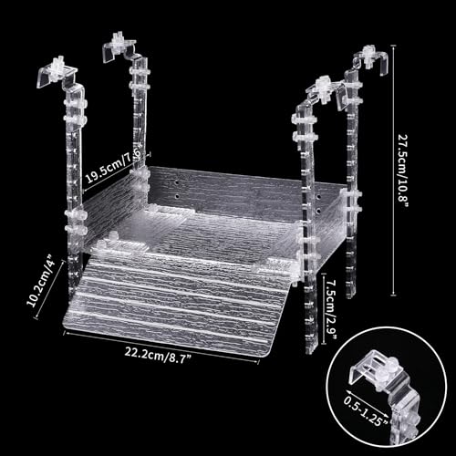 Juilsioa Hanging Turtle Basking Platform, Acrylic Aquatic Reptile Basking Platform with Ramp, Tortoise Resting Terrace for Turtle Tank Aquarium, Turtle Tank Accessories