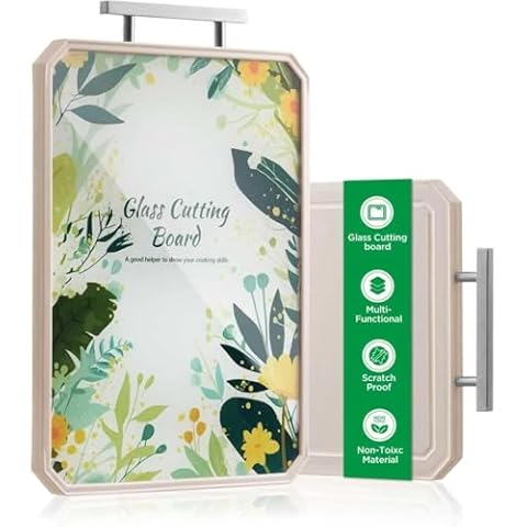 Glass Cutting Board,Double Sided Tempered glass cutting boards for Kitchen for Chopping Meat,Vegetables,Fruits,Cheese,Non toxic,Heat Resistant,Scratch-Resistant,Dishwasher Safe,Large Size 16"x11" Cover