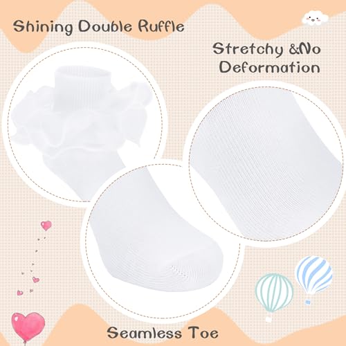 Zando Girls Ruffle Socks Double Lace Frilly Dress Socks for Toddler Girls 2-10 Years3