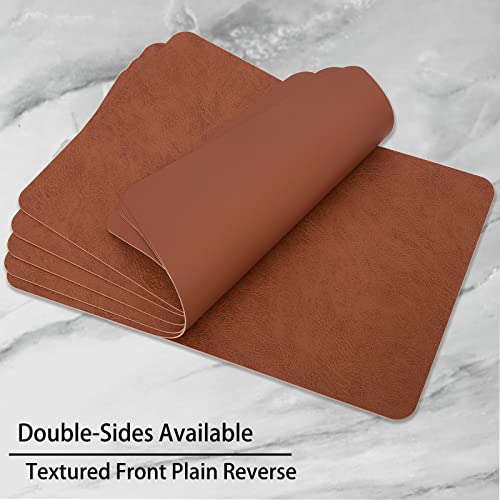 Edanle Cowhide Pattern Faux Leather Placemats Set Of 6,Heat Resistant Non-Slip Waterproof Wipeable Washable Kitchen Dining Pu Table Place Mats,Double-Sides Available,Dark Coffee #TOP5