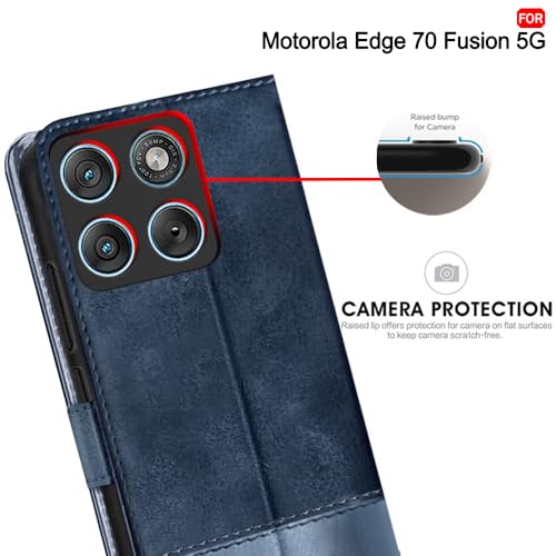 Image of TheGiftKart Flip Back Cover Case for Motorola Moto Edge 70 Fusion 5G | Dual-Color Leather Finish | Inbuilt Stand & Pockets | Wallet Style Flip Back Cover Case (Faux Leather, Blue & Sky)