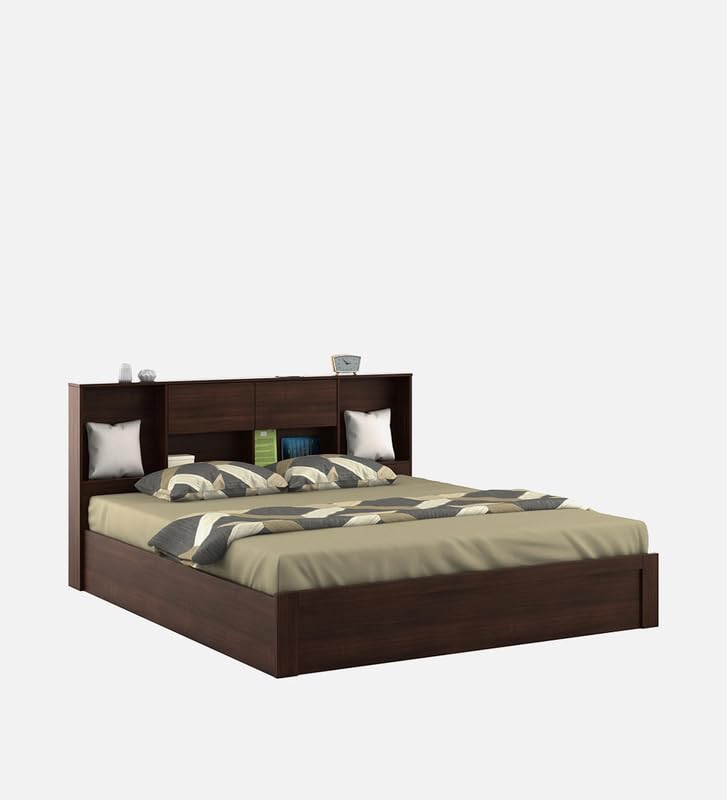 Image of Mintwud Pepperfry Engineered Wood King Size Bed with Box Storage | Wooden Double Bed Cot Palang Furniture with Headboard for Home Bedroom Living Room and Hotel - Walnut Finish