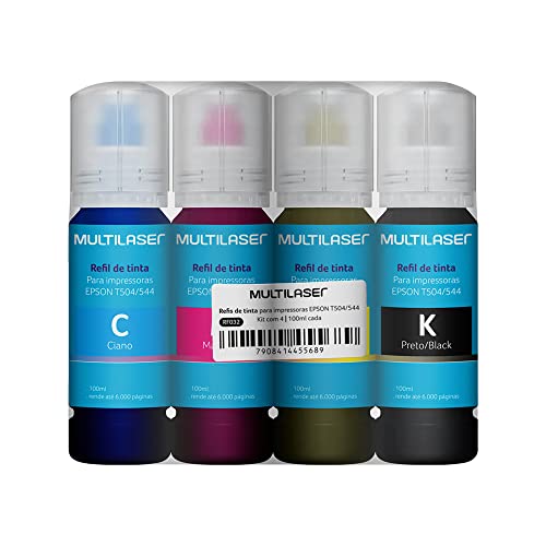 Kit Refil de Tinta p/Impressoras Epson c/ 4 Cores T504/544 100ml Multi - RF032