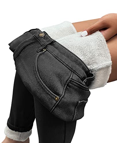 Utyful Womens Fleece Lined Jeans High Waisted Stretch Thermal Fleece Denim Jeggings Skinny Warm Leggings Lined Pants Winter3