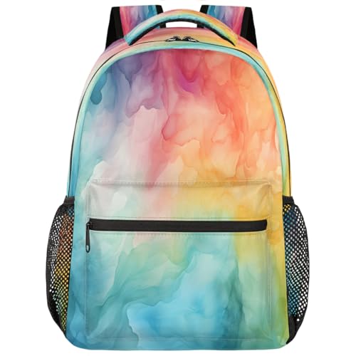 Watercolor Colorful Marble Pattern Kids Backpack, Lightweight School Bookbag Large Capacity Laptop Backpack Water Resistant Daypack Shoulder Bag for Teenager Boys Girls