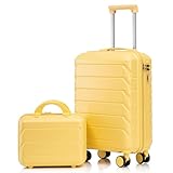 Majnesvon 2 Piece Luggage Sets, 20 Inch Carry On Luggage & 14” Mini Cosmetic Case, Suitcase with Wheels, Hardside Suitcases with Combination Lock (Yellow)