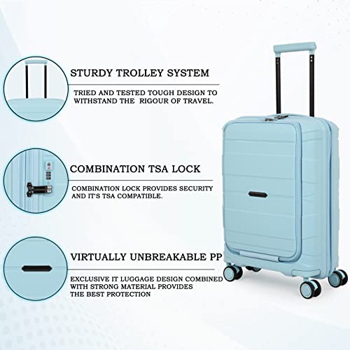 Image of it luggage-Momentous -20 inches PP Hardsided Fashion Luggage Cabin Trolley with Padded Laptop Section 8 Wheel with TSA Lock & Wet Pouch Inside (Crystal Sky Blue)
