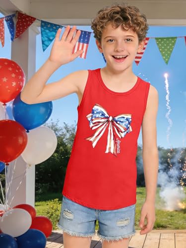 Image of CAZYCHILD Girls American Flag Tank Tops Boys 4th of July Shirts USA Summer Sleeveless Tee Independence Day Outfit 5-14y