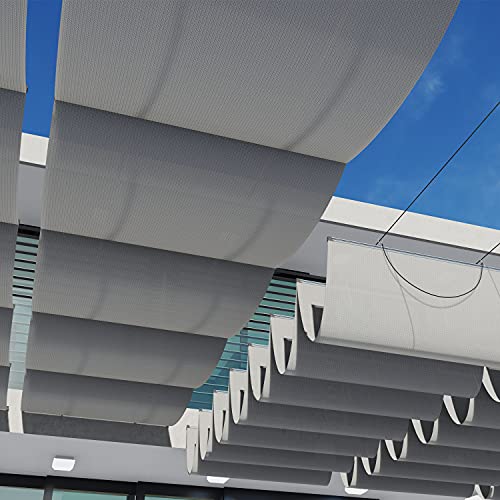 Coarbor 7'Wx16'L Pergola Shade Cover Retractable Shade Awning Slide Flexible Canopy for Patio Deck Porch Hang Down U Shape Wave Shade Cover Wire Cable Hardware Included Light Grey