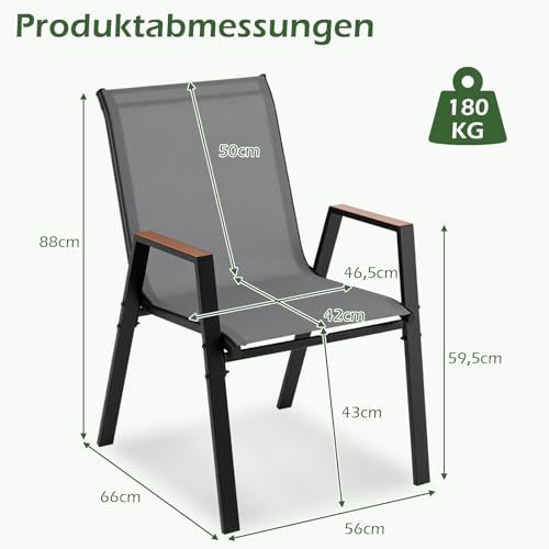COSTWAY Gartenstühle 4er-Set stapelbar mit Armlehnen – Bild 3