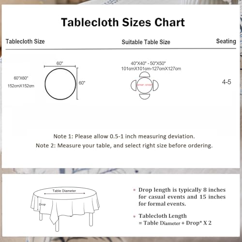 Joyfol Day Rustic Waterproof Linen Round Tablecloth, Heavy Weight Fern Embroidery Table Cloths for Round Tables, Farmhouse Spill-Proof Table Covers with Tassels, Blue, 55 inch by Joyfol Day - Used condition - Image 5