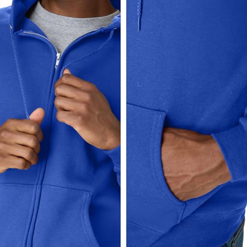 Hanes Mens Hoodie, Ecosmart Fleece Full-zip Zip-up Hooded Sweatshirt For Athletic-hoodies, Deep Royal, Large US