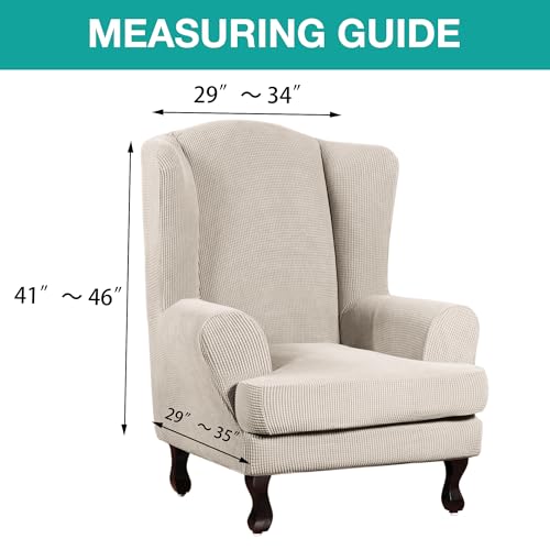 Image of Turquoize Wingback Chair Covers 2 Piece Wing Chair Slipcover Stretch Slipcovers for Wingback Chairs Wing Chair Cover Spandex Jacquard Fabric with Elastic Bottom Non-Slip Furniture Cover, Island Fossi