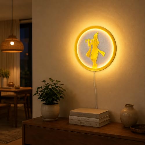 Image of Krishna LED Backlit Wall Lamp | Moon Wall Light & Room Decor Wall Lights for Home Decoration | Wall Lamps for Living Room & Bedroom | No Adapter Required