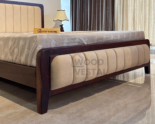 Image of Wood Vestal Sheesham Wood Bed with Upholstered Head & Foot, Solid Wood, Modern Design | Queen Size - (78 inchx60 inch) | Without Mattress & Side Tables | Low Highted | WS - DQ - 5' - D