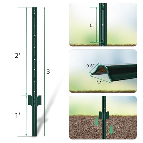 FOREHOGAR Green PVC Coated Welded Wire Fence, 24 Inch x 50 Foot, 2 Inch x 3 Inch 16GA, Pack of 15, Green Metal Fence Posts, Modern Style