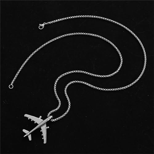 Airplane Aircraft Pendant Necklace Stainless Steel 3D Simple Charm Silver Jet Plane Model Flight Attendant Pilot Chain Necklace for Women Men Minimalist Aviation Traveler Fashion Jewelry Gifts4