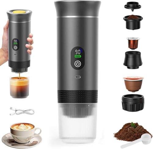 Cafetera Portatil Capsulas 3 en 1 compatible con Nespresso Dolce Gusto y Café Molido - Cafetera Portátil Multicapsulas para Llevar - Maquina Cafe Portatil Pequeña (Plata)