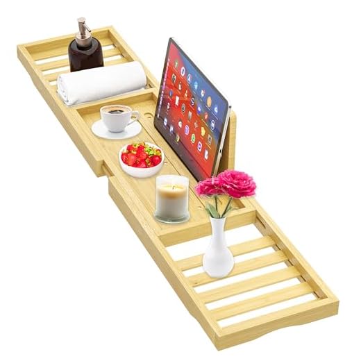 Bathtub Tray - Bath Tray Expandable - Bath Table Trays for Bathtub/Tub,Premium Bamboo Wooden, Fits Most Bath Tubs