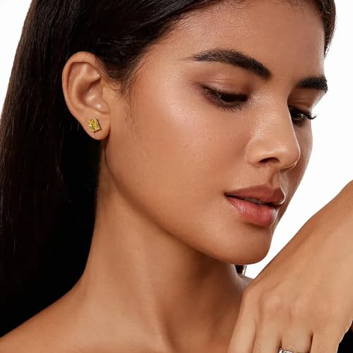 1.5CT Radiant Cut Diamond Earrings 925 Sterling Silver White/Red/Blue/Pink/Yellow Diamond Studs with 6x8mm Sparkly Simulated Diamond Cubic Zirconia Studs Earrings for Christmas Valentines Birthday Mother's Day Gifts4