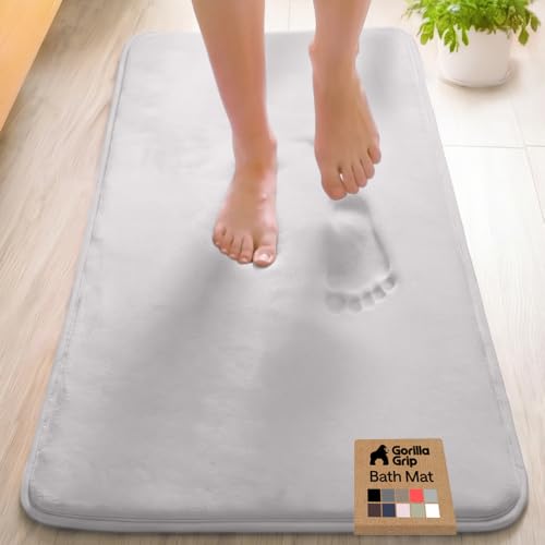 Image of GORILLA GRIP Memory Foam Bath Rugs, Soft Absorbent Velvet Bathroom Mats, Durable Dots on Underside, Machine Washable Bathmat, Carpet Rug Room Decor for Shower Floor, 48x24 Mat, Light Gray