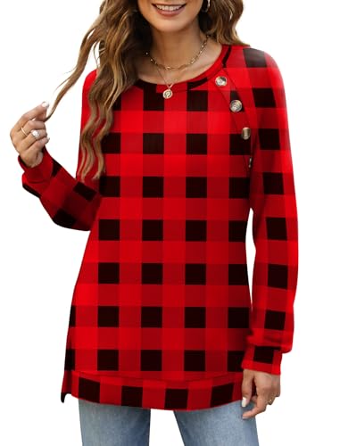 Image of Bofell Long Sleeve Shirts for Women Lightweight Button Decor Tunic Tops Side Split
