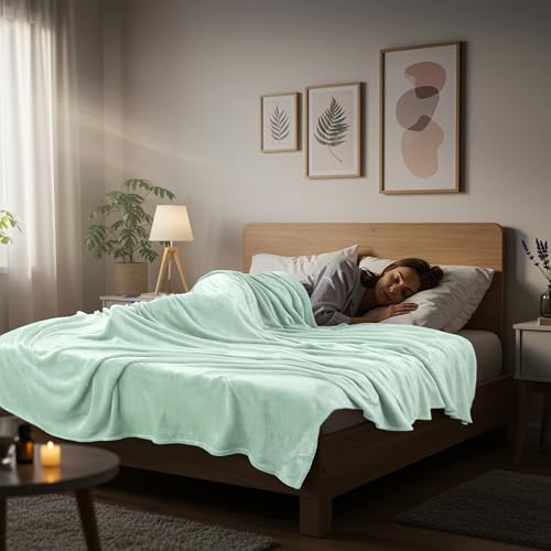 Image of Utopia Bedding Fleece Blanket King Size Mint Green (90x102 Inches) Ultra Soft Warm Lightweight Microfiber Breathable Anti-Static Cozy Bed Blanket, All-Season Home Decor Gift for Men & Women