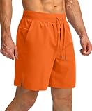 Men's Running Shorts with Zipper Pockets 7 Inch Lightweight Quick Dry Gym Athletic Workout Shorts for Men (Orange, M)