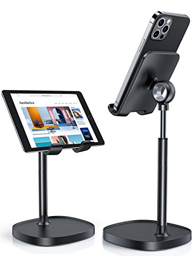 Cell Phone Stand for Desk LISEN Phone Holder Stand, Height Angle Adjustable iPhone Stand Compatible with 4-10in Samsung, Google , OnePlus-Full Black