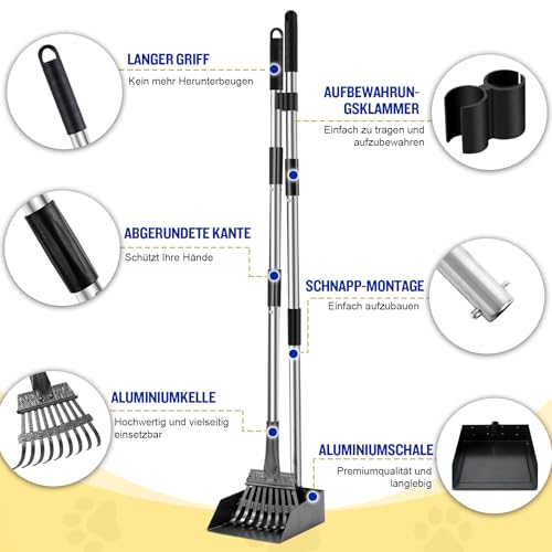 Snagle Paw Hundekotsammler, Abnehmbares 2 Stück Hundekotschaufel Für Garten, Gras, Pooper und Harke Metall Rechen Kehrschaufel für Große Mittlere Hunde mit Lange Verstellbare Griff Rake Waste Removal