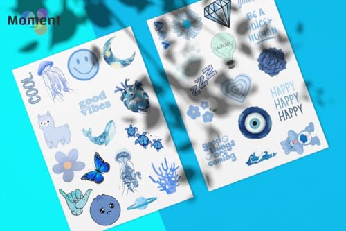 Image of 38Pcs Blue Aesthetic Vinyl Stickers - Blue Mood | Waterproof, Laminated, Reusable, Self-Adhesive Stickers for Laptop, Phone, Diary, Scrapbook, Journal, Gift Box, Aesthetic Room Decor