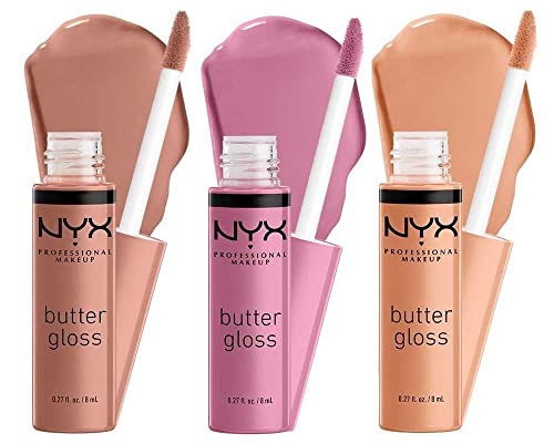 NYX Professional Makeup Gloss à Lèvres Repulpant Butter Gloss, Non Collant, Praline + Éclair + Fortune Cookie, Pack Trio Cover