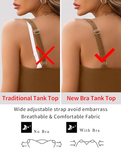 Image of V FOR CITY Tank Top for Women with Built-in Padded Bra Adjustable Wide Strap Camisole Cotton Cami Shirts