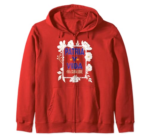 Rojo Patria Y Vida Con Flores, Viva Cuba Libre Floral Cuban Sudadera con Capucha