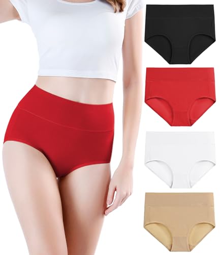 Image of wirarpa Women's Cotton Underwear High Waisted Ladies Panties Full Coverage Briefs 4 Pack (Regular & Plus Size)