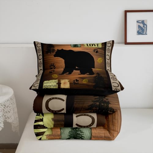 Image of Feelyou Kids Bear Rustic Bedding Set Full Size, Texas Star Comforter Set Western Farmhouse Comforter for Kids Boys Girls Countryside Duvet Insert Room Decor Microfiber Bed Set