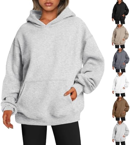 Oversized Hoodie for Women Y2K Loose Fit Fleece Pullover Sweatshirts Preppy Long Sleeve Teen Girl Clothes w/Pockets