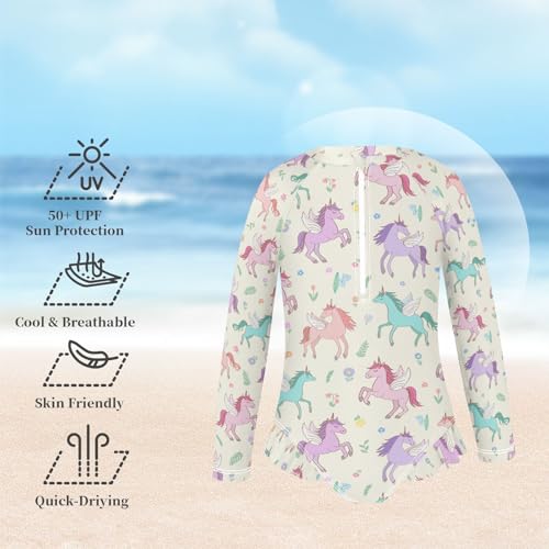susiyo Winged Pegasus Girls Long Sleeve One Piece Swimsuits Rash Guard Bathing Suit UPF 50+ Zipper Girl Swimwear2