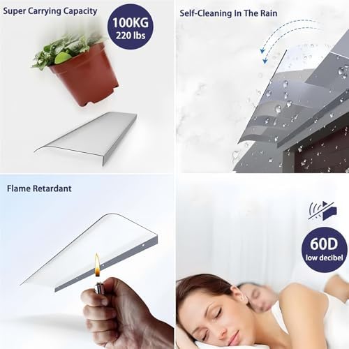 Thick Polycarbonate Front Door Canopy - UV Protection & Rain Shelter, Invisible Porch Cover for Front/Back Doors, Durable Outdoor Awning Solution