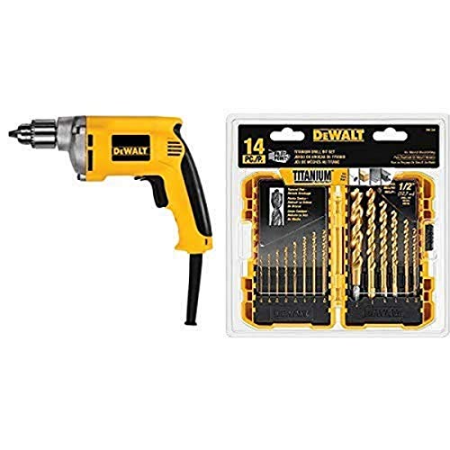 DEWALT DW217 6.7 Amp 1/4-Inch Drill with DEWALT DW1354 14-Piece Titanium Drill Bit Set