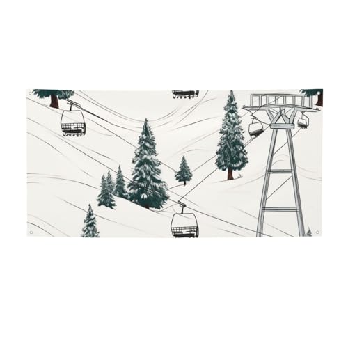 大きなバナーサイン スモール スキーリフト モミの木のバナー付き 壁掛けロープ付き 旗ポスター 屋内 屋外 ディスプレイ 写真背景 パーティー装飾用