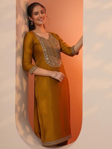 Image of Libas Yoke Design Silk Straight Kurta for Women Suit