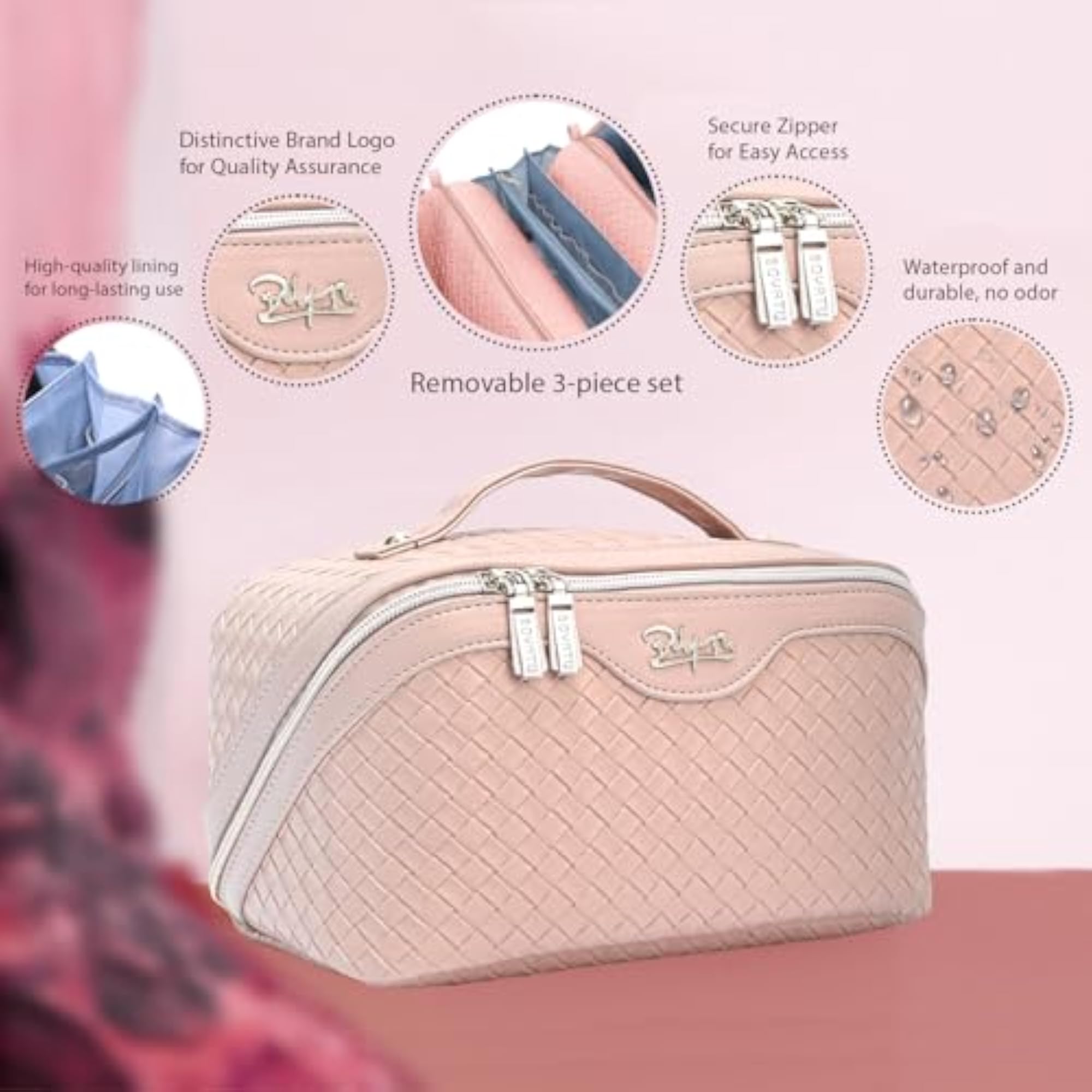 3-Pack Pink Travel Makeup Bags, Waterproof Organizer