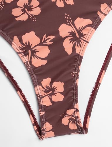 Image of ZAFUL Women Halter Dual Straps Whip Stitch Floral Triangle Bikini Swimsuits