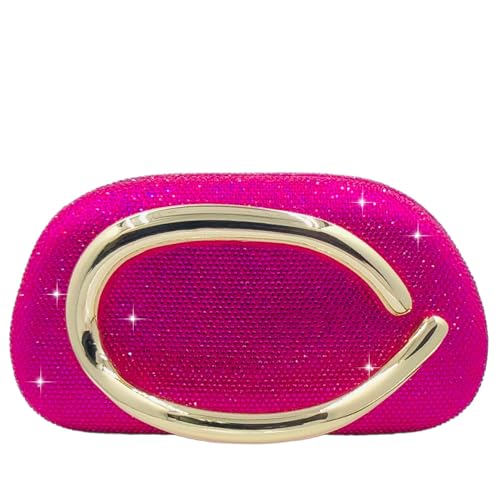 Boutique De FGG Mini Rhinestone Clutch Purse for Women Formal,Evening Bags Sparkly Crystal Clutch Purses,Wedding Handbags,Hot Pink