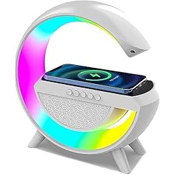 Cargador Inalambrico 1 Hora NexusTech® 2023 nueva lámpara táctil LED inteligente para la atmósfera con cargador inalámbrico altavoz Bluetooth luz nocturna regulable con sincronización musical-blanco