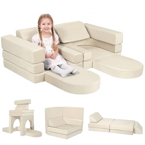MeMoreCool Spielsofa Kinder, Schaumstoff Soft Bausteine Couch, Fancy Spielsofa einen aufregenden Indoor-Spielplatz für das Kinderzimmer, Kuschelecke ideal für Kinder, Beige