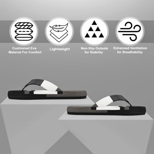 Image of Duosoft Men's Flip Flops, Navy Blue & Beige, Anti-Skid Rubber Sole, Superior Shock Absorption, Strong Arch Support, Super Soft