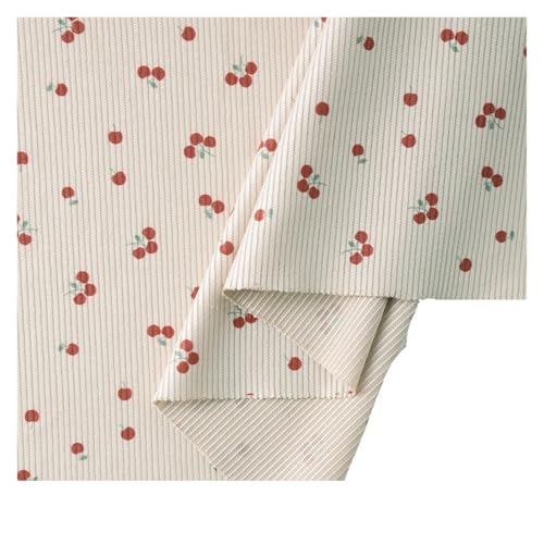Tissu velours côtelé cœurs cerises multicolore 145cm souple et robuste