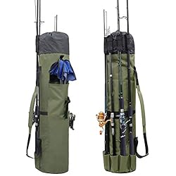 Accesorios De Pesca Online Powcan - Bolsa de caña de Pescar, Impermeable, multifunción, con Gran Capacidad y Correa Ajustable, para los Amantes de la Pesca (Verde ejército)